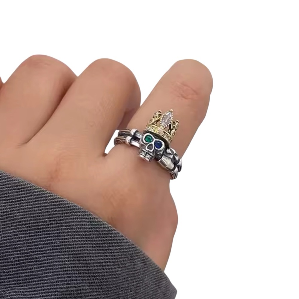 ❤️ NEW! Scull QUEEN X Crown 925 Silver Rhinestone Statement Ring